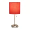 19.5" Bedside USB Port Feature Metal Table Desk Lamp Brushed Steel With Red Fabric Shade - Creekwood Home