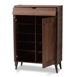 Cormier Walnut Finished 2 Door Wood Entryway Shoe Storage Cabinet Brown - Baxton Studio -Lamps and Lighting Store GUEST 731806b6 1e1b 4fba 9d78 6b3e7e36e311