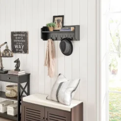 25" X 9" Entryway Floating Utility Wall Shelf With Hooks Black - Danya B. 22 25" X 9" Entryway Floating Utility Wall Shelf With Hooks Black - Danya B. -Lamps and Lighting Store GUEST 7334a222 12c5 45a9 8750 6855f6ea654b