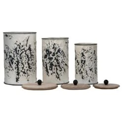 Set Of 3 Cream And Gray Floral Metal Decorative Storage Canisters - Foreside Home & Garden -Lamps and Lighting Store GUEST 738af412 29a2 422b 86f9 6c4bca870979