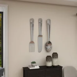 36" Aluminum Utensils Knife, Spoon And Fork Wall Decor Set Of 3 Silver - Olivia & May 19 36" Aluminum Utensils Knife, Spoon And Fork Wall Decor Set Of 3 Silver - Olivia & May -Lamps and Lighting Store GUEST 744b610c 2f5f 48ca bb7d 569255f24f97