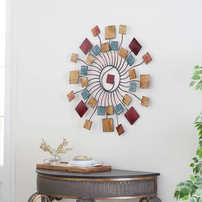 Metal Sunburst Wall Decor With Square Panel Accent Brown - Olivia & May 4 Metal Sunburst Wall Decor With Square Panel Accent Brown - Olivia & May - Image 2