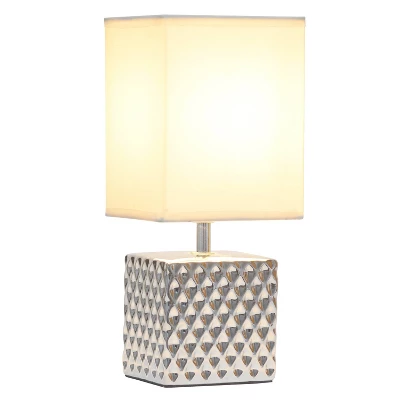 11.81" Tall Petite Hammered Square Bedside Table Desk Lamp With White Fabric Shade Silver - Simple Designs 3 11.81" Tall Petite Hammered Square Bedside Table Desk Lamp With White Fabric Shade Silver - Simple Designs