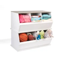 Badger Basket Two Bin Stackable Storage Cubby White/Gray Woodgrain -Lamps and Lighting Store GUEST 7eb89f7a 56dd 4ae5 9540 21475774645e