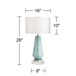 Possini Euro Design Jaime Coastal Table Lamp With Round White Marble Riser 26" High Blue Gray Drum Shade For Bedroom Living Room Office House Home -Lamps and Lighting Store GUEST 7f0689f3 b5d7 4edd 81d7 3115e539944f