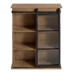 22" X 28" Barnhardt Decorative Wooden Wall Cabinet With Sliding Glass Door Rustic Brown - Kate & Laurel All Things Decor -Lamps and Lighting Store GUEST 800189d1 78d2 4bc6 907b 368c091dc161