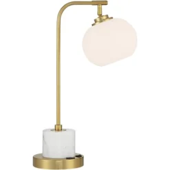 Possini Euro Design Barclay Modern Desk Lamp 23" High Warm Gold With USB Charging Port Frosted Glass Shade For Bedroom Living Room Bedside Office Kids -Lamps and Lighting Store GUEST 801a9ae9 4bf4 4108 b355 54d9bc7e2308