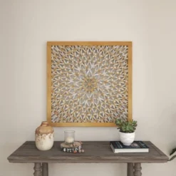 Wood Floral Handmade Intricately Carved Wall Decor With Mandala Design Light Brown - Olivia & May -Lamps and Lighting Store GUEST 816e75ad d0a9 4601 a6f3 5917746c7cb1