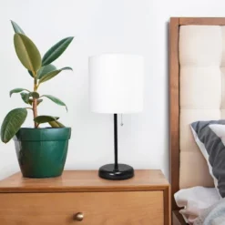 19.5" Bedside USB Port Feature Metal Table Desk Lamp Black With White Fabric Shade - Creekwood Home -Lamps and Lighting Store GUEST 82d2f254 255f 4996 b675 12d3243f89de