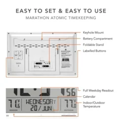 Marathon Slim Atomic Full Calendar Clock With Indoor & Outdoor Temperature With 7 Time Zones -Lamps and Lighting Store GUEST 82e69793 0170 4469 927f 175be271a264