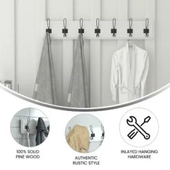 Flash Furniture Daly Wall Mounted 34 Inch Solid White Pine Wood Storage Rack With 7 Hooks For Entryway, Kitchen, Bathroom 16 Flash Furniture Daly Wall Mounted 34 Inch Solid White Pine Wood Storage Rack With 7 Hooks For Entryway, Kitchen, Bathroom -Lamps and Lighting Store GUEST 831f5902 9bb6 4e8e 93d5 5a436adbacea