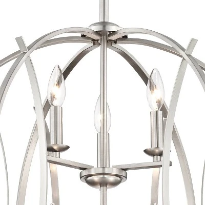 Possini Euro Design Spherical Brushed Nickel Large Chandelier 24" Wide Modern 6-Light Fixture For Dining Room House Foyer Kitchen Island Entryway Home 4 Possini Euro Design Spherical Brushed Nickel Large Chandelier 24" Wide Modern 6-Light Fixture For Dining Room House Foyer Kitchen Island Entryway Home - Image 2