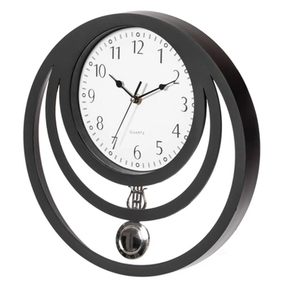 Clockswise Decorative Modern Unique Round Plastic Wall Clock With Circles, For Living Room, Kitchen, Or Dining Room, Black 4 Clockswise Decorative Modern Unique Round Plastic Wall Clock With Circles, For Living Room, Kitchen, Or Dining Room, Black - Image 2