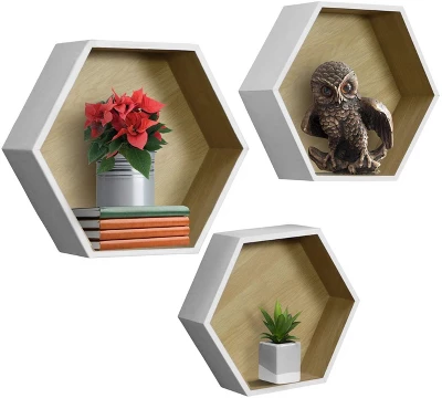 Sorbus Decorative Hexagon Floating Shelf Set Of 3 White 5 Sorbus Decorative Hexagon Floating Shelf Set Of 3 White - Image 3