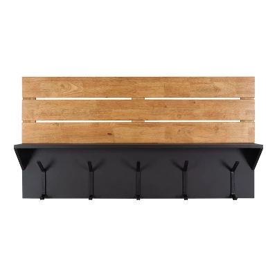 42" X 22" Samuels Decorative Wall Shelf With Hooks Rustic Brown/Black - Kate & Laurel All Things Decor 3 42" X 22" Samuels Decorative Wall Shelf With Hooks Rustic Brown/Black - Kate & Laurel All Things Decor