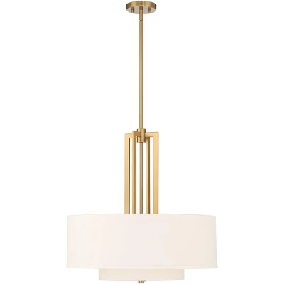 Possini Euro Design Sundry Warm Brass Pendant Chandelier 24" Wide Modern Double Drum Shades 4-Light Fixture For Dining Room House Foyer Kitchen Island 7 Possini Euro Design Sundry Warm Brass Pendant Chandelier 24" Wide Modern Double Drum Shades 4-Light Fixture For Dining Room House Foyer Kitchen Island - Image 5