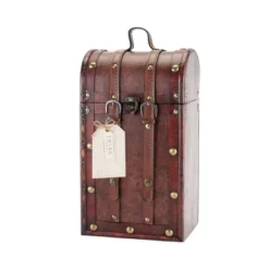 Twine Antique 2 Bottle Wooden Decorative Wine Box With Lid And Handle, Wood, Faux Leather, Brass Accents -Lamps and Lighting Store GUEST 8611703d 3f1d 4657 be45 ce08140f4919