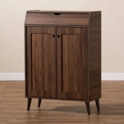 Cormier Walnut Finished 2 Door Wood Entryway Shoe Storage Cabinet Brown - Baxton Studio -Lamps and Lighting Store GUEST 863e8ace 6c92 47c2 b319 ac8961359233