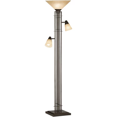 Franklin Iron Works Metro Mission Rustic Torchiere Floor Lamp With Side Lights 71" Tall Bronze Champagne Glass For Living Room Reading Bedroom Office 6 Franklin Iron Works Metro Mission Rustic Torchiere Floor Lamp With Side Lights 71" Tall Bronze Champagne Glass For Living Room Reading Bedroom Office - Image 4