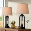 360 Lighting Marcel Industrial Table Lamps 24 1/4" High Set Of 2 Black With USB Port LED Nightlight Burlap Drum Shade For Bedroom Living Room Desk -Lamps and Lighting Store GUEST 873bafd6 2a2b 41c4 a9bf 80013e119a20