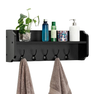 25" X 9" Entryway Floating Utility Wall Shelf With Hooks Black - Danya B. 13 25" X 9" Entryway Floating Utility Wall Shelf With Hooks Black - Danya B. - Image 11