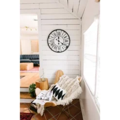 24" Round Metal & Wood Wall Clock White - Storied Home -Lamps and Lighting Store GUEST 8943be0d ba4e 45a8 8e41 92a614bc2e41