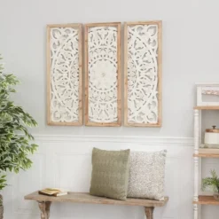 Set Of 3 Wood Floral Intricately Carved Wall Decors With Mandala Design White - Olivia & May -Lamps and Lighting Store GUEST 8a1060a6 4330 40b3 a1b1 1441e7eefad8
