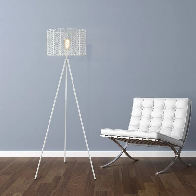 61" Cage Shade Metal Tripod Floor Lamp Ingrid White - River Of Goods 4 61" Cage Shade Metal Tripod Floor Lamp Ingrid White - River Of Goods - Image 2