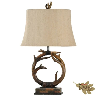 Dalton Brown Antler Table Lamp With Beige Hardback Fabric Shade - StyleCraft 3 Dalton Brown Antler Table Lamp With Beige Hardback Fabric Shade - StyleCraft