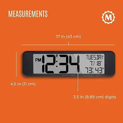 Marathon UltraWide Atomic 14-Inch Panoramic Display Wall Clock With Indoor Temperature & Humidity 6 Marathon UltraWide Atomic 14-Inch Panoramic Display Wall Clock With Indoor Temperature & Humidity - Image 4