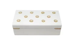 Classic Touch White Wooden Decorative Box With Gold Flower Beads -Lamps and Lighting Store GUEST 9321a134 8722 456b 96da 3c08d889f78d