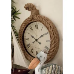 Jute Wall Clock With Rope Accents Beige - Olivia & May