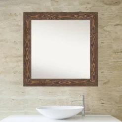 32" X 32" Non-Beveled Bridge Wood Bathroom Wall Mirror Brown - Amanti Art -Lamps and Lighting Store GUEST 94366d9e 72e2 46d7 a6de 4f1704b73cb6
