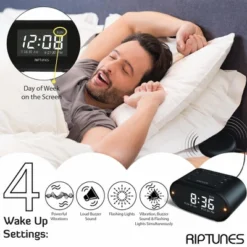 Riptunes 3-in-1 Vibrating Alarm Clock With Bed Shaker - Black