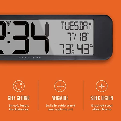 Marathon UltraWide Atomic 14-Inch Panoramic Display Wall Clock With Indoor Temperature & Humidity 4 Marathon UltraWide Atomic 14-Inch Panoramic Display Wall Clock With Indoor Temperature & Humidity - Image 2