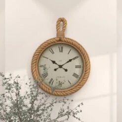 Jute Wall Clock With Rope Accents Beige - Olivia & May -Lamps and Lighting Store GUEST 98dc6159 c54a 4d1c 8bc2 47e18b8ffeeb