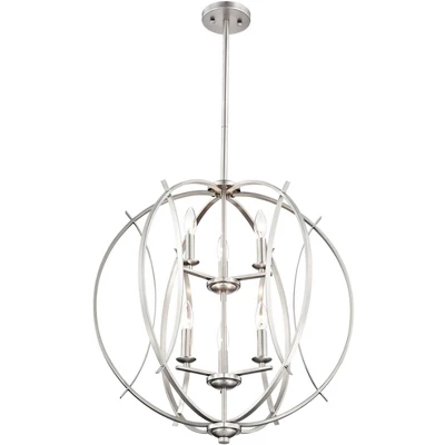 Possini Euro Design Spherical Brushed Nickel Large Chandelier 24" Wide Modern 6-Light Fixture For Dining Room House Foyer Kitchen Island Entryway Home 6 Possini Euro Design Spherical Brushed Nickel Large Chandelier 24" Wide Modern 6-Light Fixture For Dining Room House Foyer Kitchen Island Entryway Home - Image 4