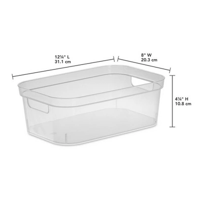 Sterilite 4.25 X 8 X 12.25 Inch Small Modern Storage Bin W/ Comfortable Carry Through Handles & Banded Rim For Household Organization, Clear (24 Pack) 4 Sterilite 4.25 X 8 X 12.25 Inch Small Modern Storage Bin W/ Comfortable Carry Through Handles & Banded Rim For Household Organization, Clear (24 Pack) - Image 2