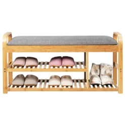 Costway Shoe Rack Entryway 3-Tier Bamboo Shoe Bench Organizer W/Cushion Modern Stool -Lamps and Lighting Store GUEST 9a03486b b5c0 4a77 a145 6d0a571208e6