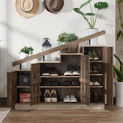 Barstead Wood Staircase Shoe Cabinet In Reclaimed Oak - Furniture Of America 7 Barstead Wood Staircase Shoe Cabinet In Reclaimed Oak - Furniture Of America - Image 5