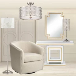 Possini Euro Design Saira Modern Ceiling Light Semi Flush Mount Fixture 16" Wide Brushed Nickel Crystal Organza Drum Shade For Bedroom Kitchen Hallway 11 Possini Euro Design Saira Modern Ceiling Light Semi Flush Mount Fixture 16" Wide Brushed Nickel Crystal Organza Drum Shade For Bedroom Kitchen Hallway -Lamps and Lighting Store GUEST 9c5390be 314f 4d95 b950 d5ae24fbf424