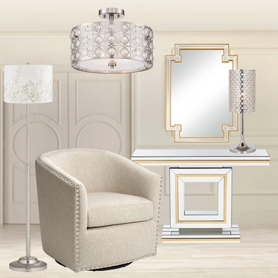 Possini Euro Design Saira Modern Ceiling Light Semi Flush Mount Fixture 16" Wide Brushed Nickel Crystal Organza Drum Shade For Bedroom Kitchen Hallway 7 Possini Euro Design Saira Modern Ceiling Light Semi Flush Mount Fixture 16" Wide Brushed Nickel Crystal Organza Drum Shade For Bedroom Kitchen Hallway - Image 5