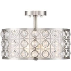 Possini Euro Design Saira Modern Ceiling Light Semi Flush Mount Fixture 16" Wide Brushed Nickel Crystal Organza Drum Shade For Bedroom Kitchen Hallway 8 Possini Euro Design Saira Modern Ceiling Light Semi Flush Mount Fixture 16" Wide Brushed Nickel Crystal Organza Drum Shade For Bedroom Kitchen Hallway -Lamps and Lighting Store GUEST 9c73e09a 98ef 4c68 9a02 efdb8bc9e6ed