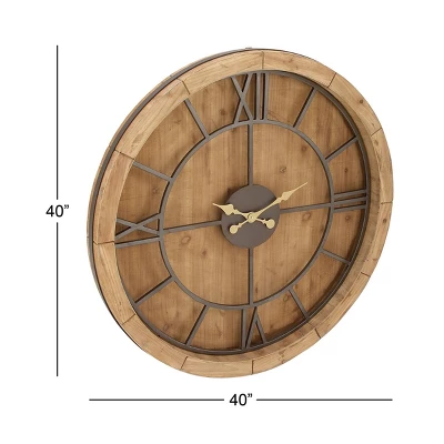 Mediterranean Wood Wall Clock Brown - Olivia & May 4 Mediterranean Wood Wall Clock Brown - Olivia & May - Image 2