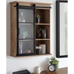 22" X 28" Barnhardt Decorative Wooden Wall Cabinet With Sliding Glass Door Rustic Brown - Kate & Laurel All Things Decor -Lamps and Lighting Store GUEST 9d48e6cf d1ae 48c2 9fc8 aca09ef0b1ff