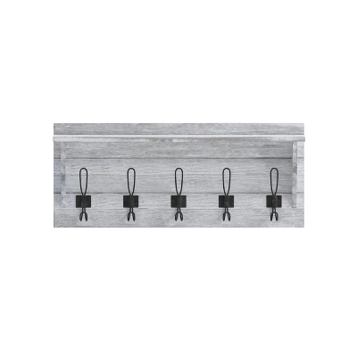 Emma And Oliver Rustic Country Wall Mounted Entryway Shelf With 5 Rustic Hooks And Wood Construction 12 Emma And Oliver Rustic Country Wall Mounted Entryway Shelf With 5 Rustic Hooks And Wood Construction - Image 10