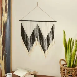 Wood Macrame Beaded Wall Decor With Fringe Tassels - Olivia & May -Lamps and Lighting Store GUEST 9f9a3d9c 2af1 4f70 8f12 f4ca15010b65