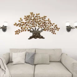 Traditional Metal Tree Indoor Outdoor Wall Decor With Leaves Brown - Olivia & May -Lamps and Lighting Store GUEST a1f61a86 6700 421a 8ce9 26870ad235ed