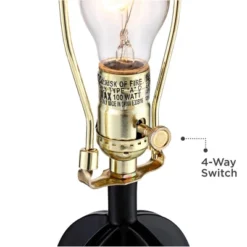 360 Lighting Marcel Industrial Table Lamps 24 1/4" High Set Of 2 Black With USB Port LED Nightlight Burlap Drum Shade For Bedroom Living Room Desk -Lamps and Lighting Store GUEST a2307e8f 3faf 448c a0fd 7ffba43a7510