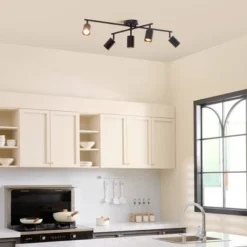 5-Light Matte Black Track Lighting With Center Swivel Bar With Pivoting Shades - Globe Electric 13 5-Light Matte Black Track Lighting With Center Swivel Bar With Pivoting Shades - Globe Electric -Lamps and Lighting Store GUEST a478e599 8a6c 444a 9a00 126183ff512c